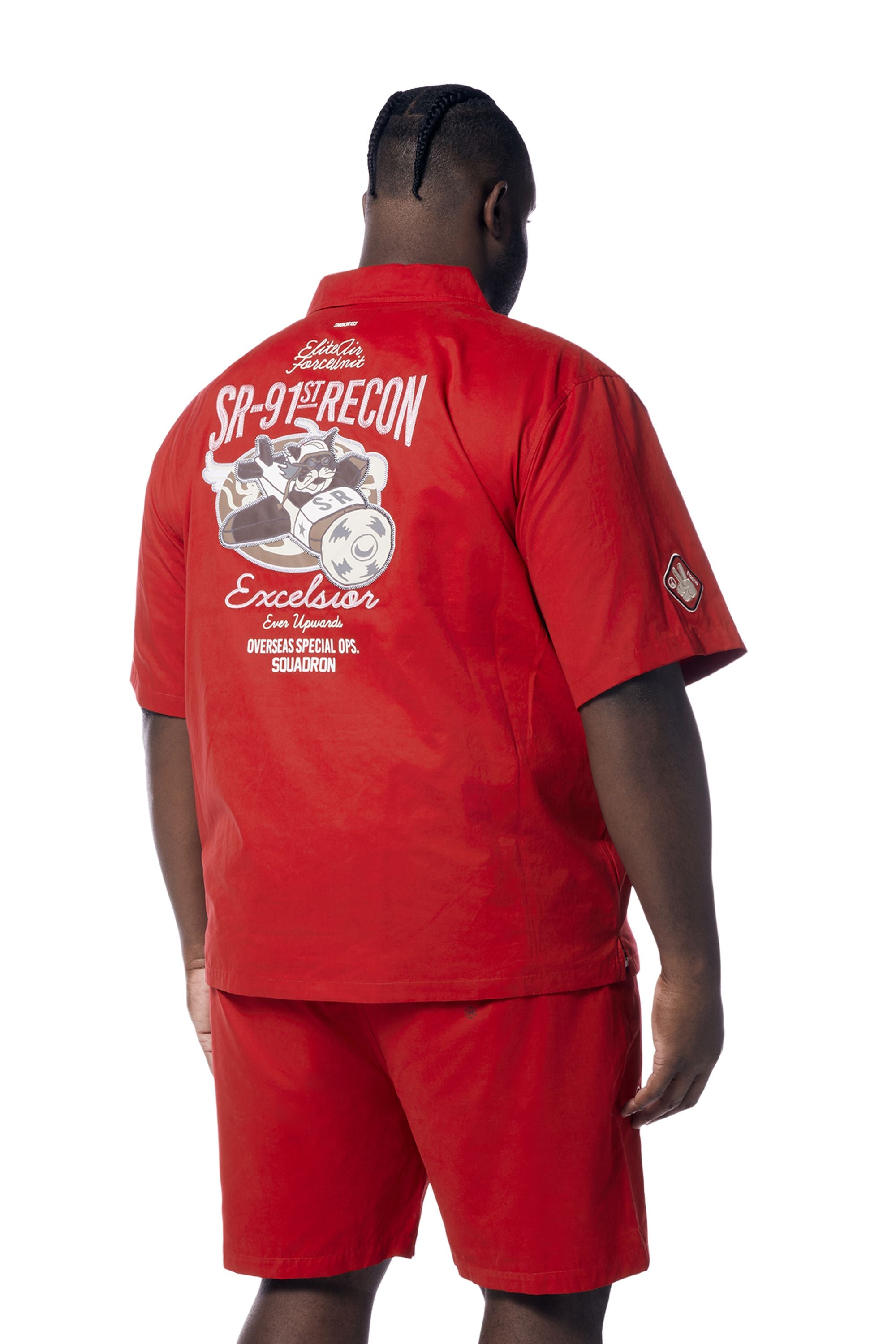 Big and Tall - Fashion Military Windbreaker Shirt - Red