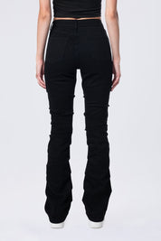 High Rise Bootcut Stacked Ripped Jeans - Deep Black