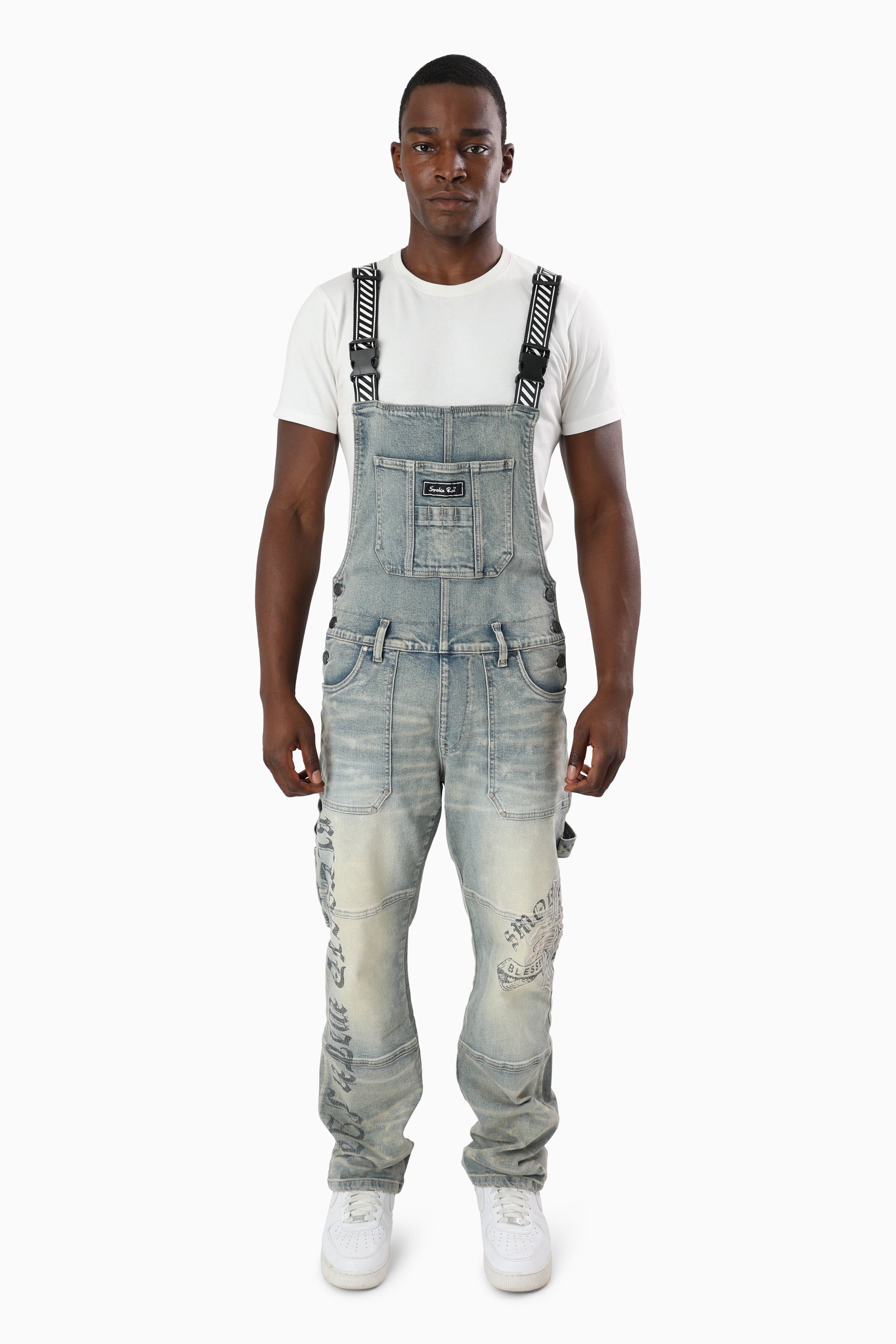 Blessed With Faith Carpenter Overall - Bergamo Blue