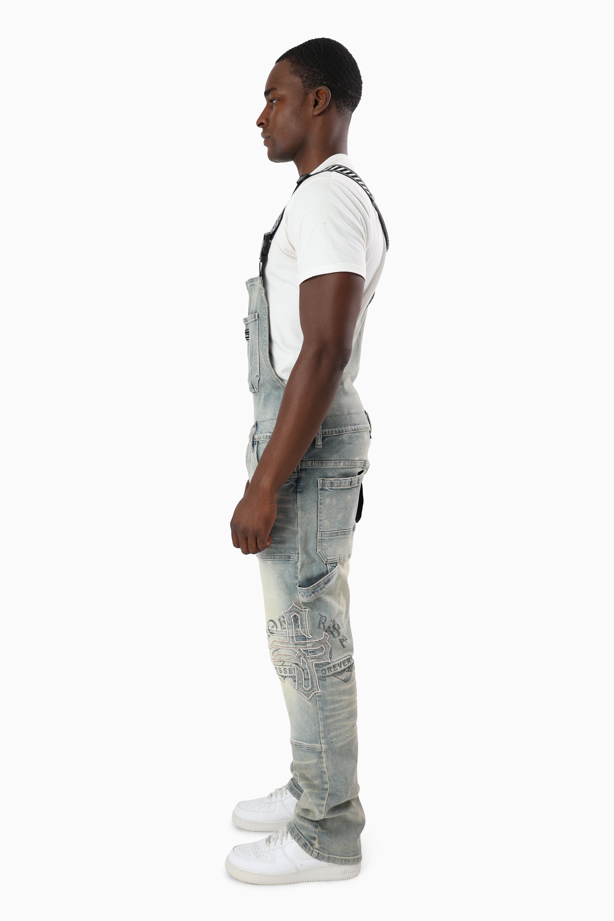 Blessed With Faith Carpenter Overall - Bergamo Blue