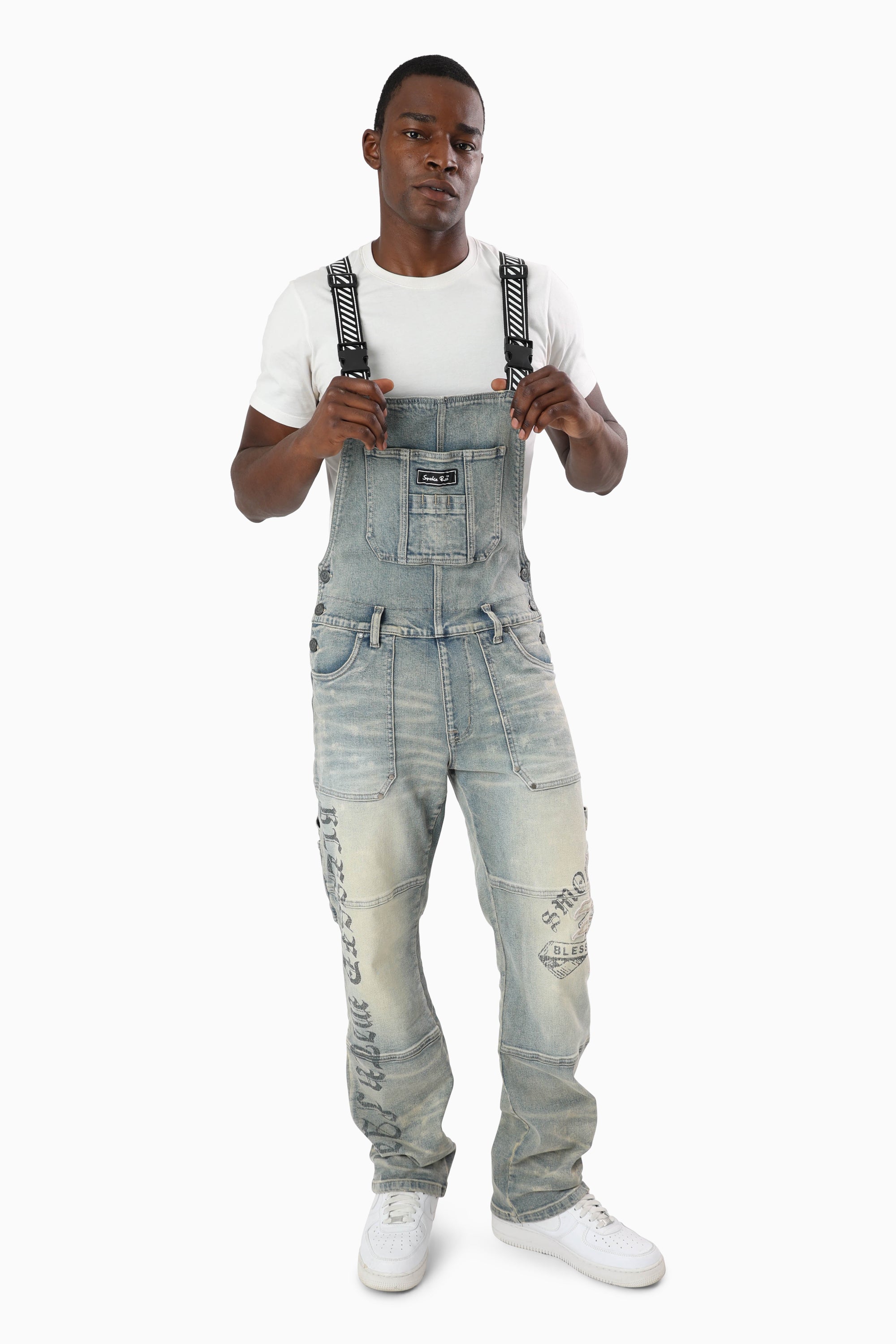 Blessed With Faith Carpenter Overall - Bergamo Blue