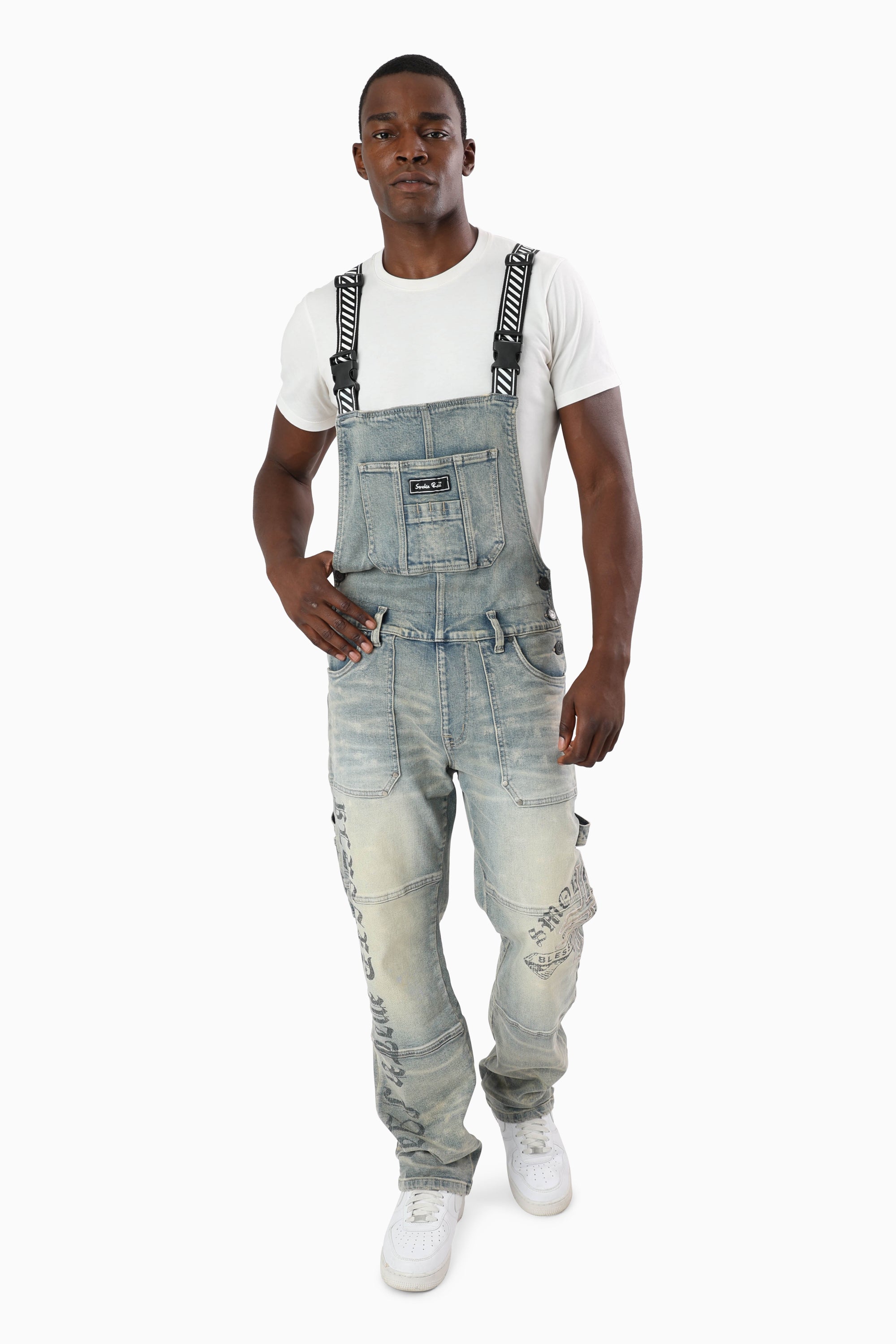 Blessed With Faith Carpenter Overall - Bergamo Blue