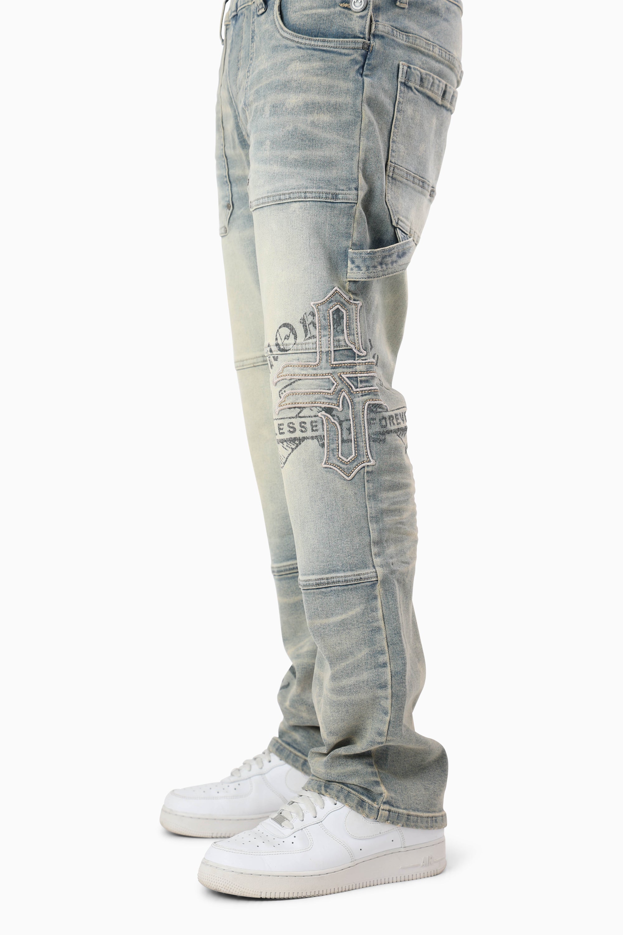 Blessed With Faith Carpenter Overall - Bergamo Blue