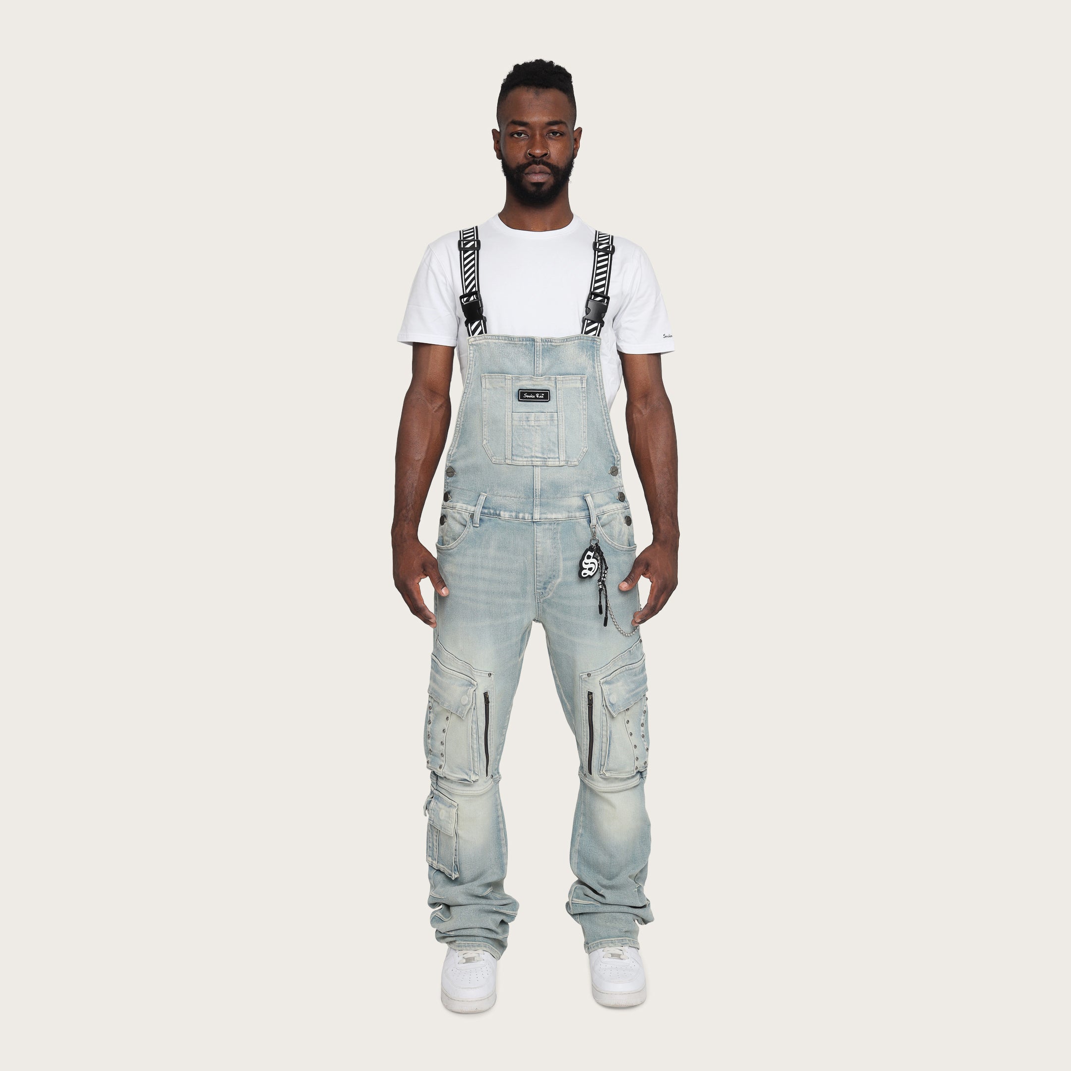 Stacked Utility Denim Overalls - Baltic Blue