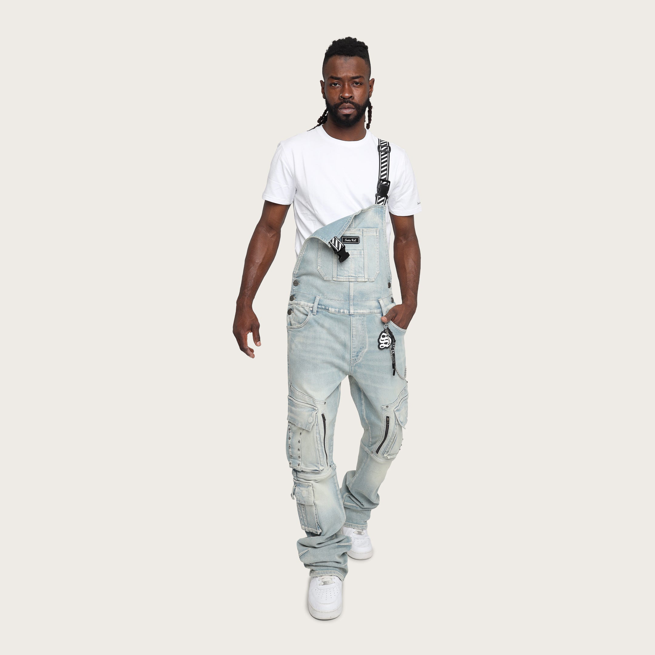 Stacked Utility Denim Overalls - Baltic Blue
