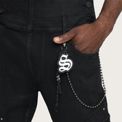 Stacked Utility Denim Overalls - Glow Black