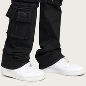 Stacked Utility Denim Overalls - Glow Black