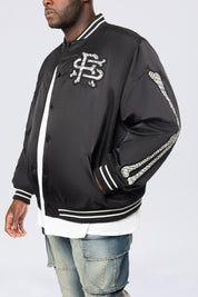 Big and Tall - Satin Stadium Jacket - Black