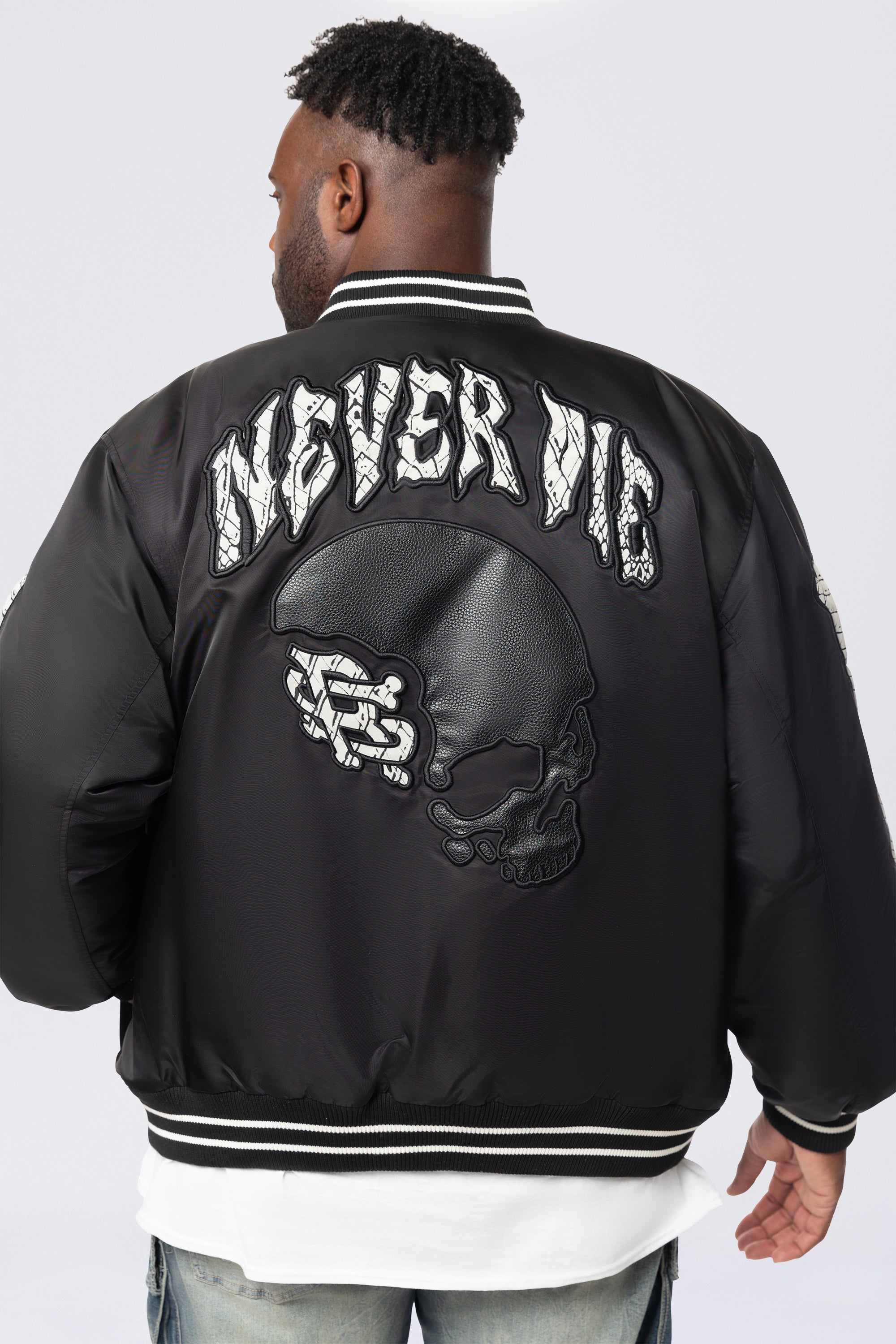 Big and Tall - Satin Stadium Jacket - Black - SMOKERISENY Big and Tall - Satin Stadium Jacket - Black - SMOKERISENY