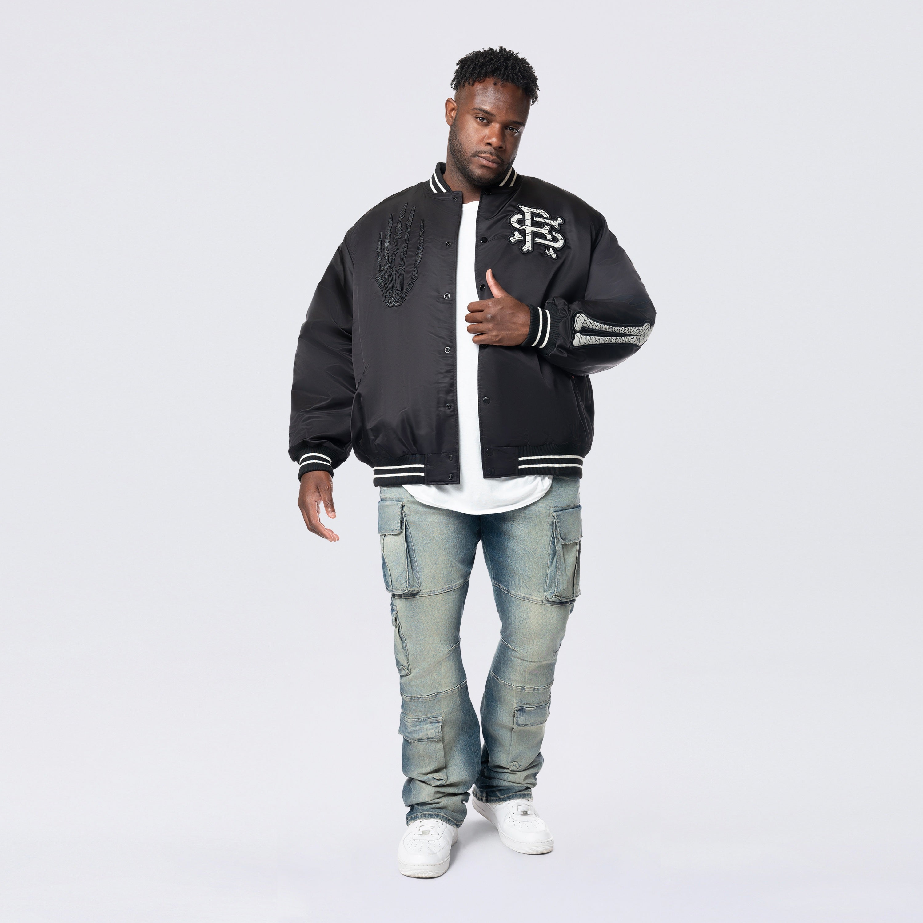 Big and Tall - Satin Stadium Jacket - Black
