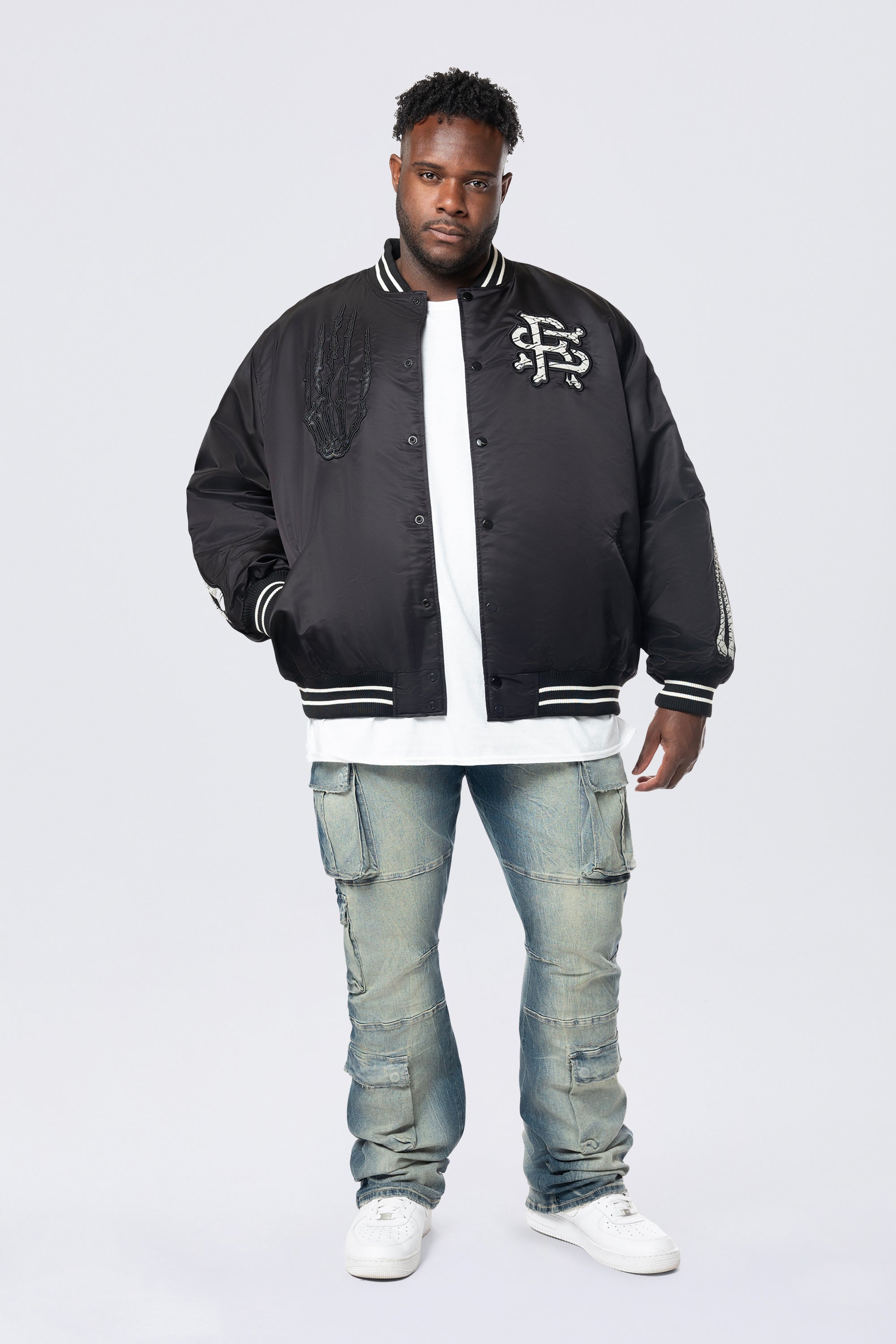 Big and Tall - Satin Stadium Jacket - Black