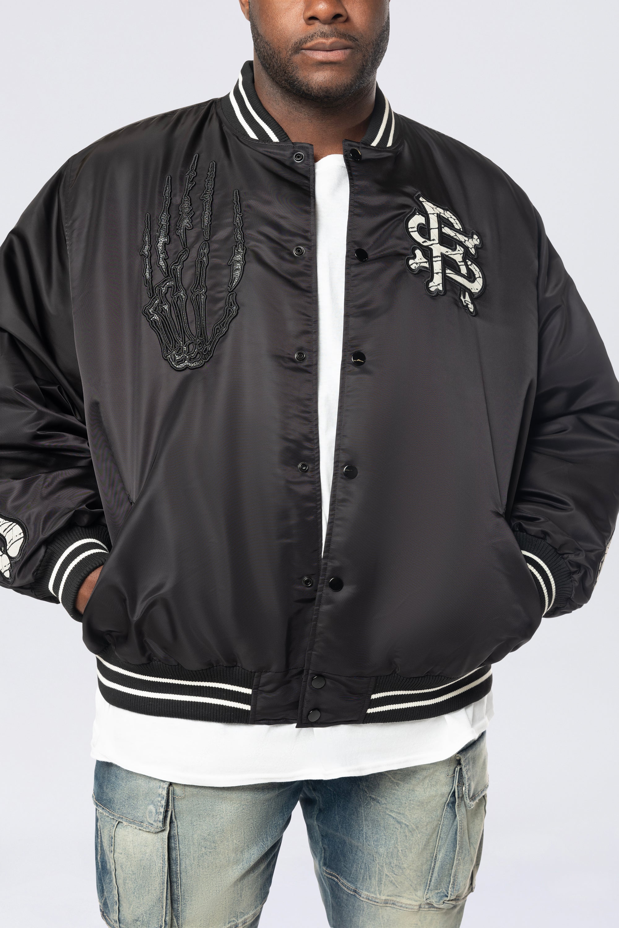 Big and Tall - Satin Stadium Jacket - Black