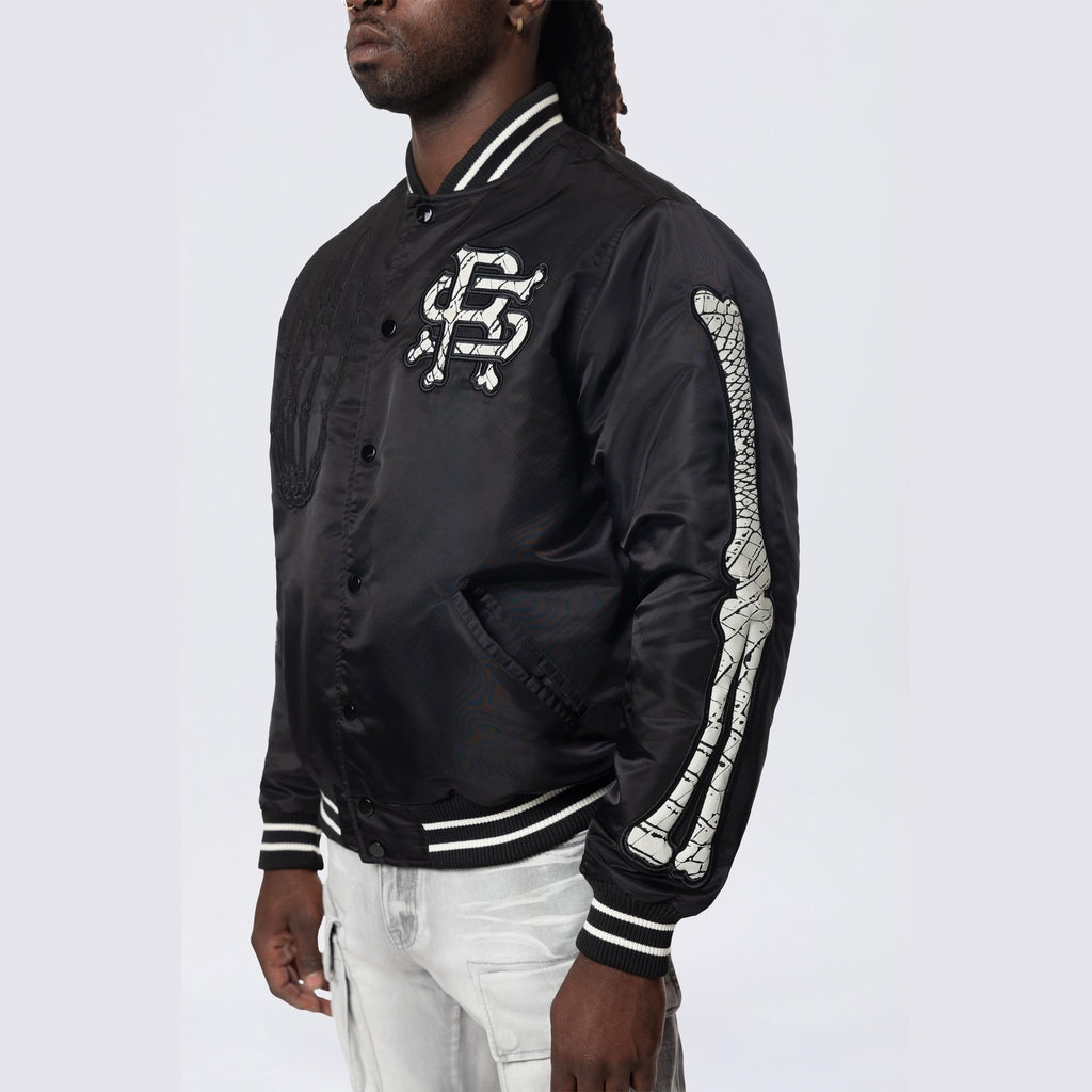 Smoke Rise Satin Stadium Jacket - Black