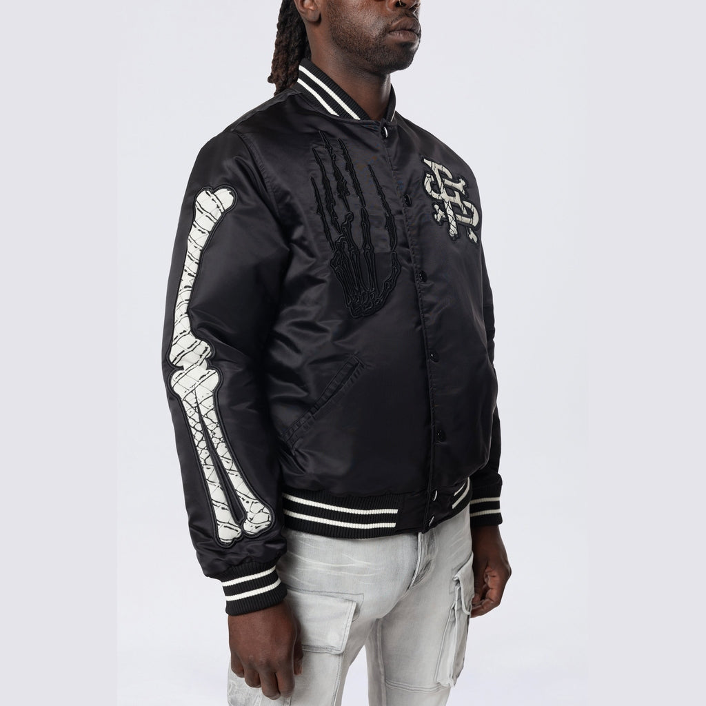 Smoke Rise Satin Stadium Jacket - Black