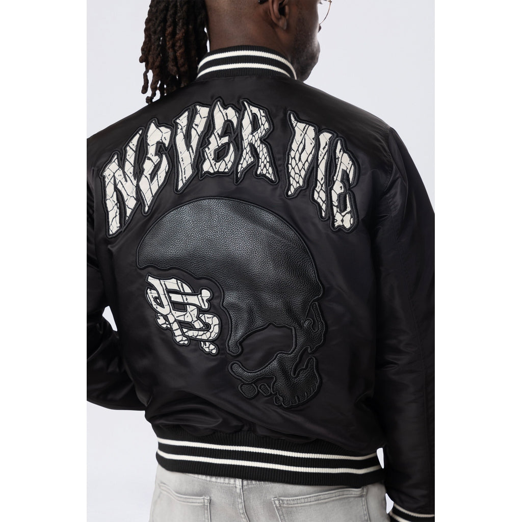 Smoke Rise Satin Stadium Jacket - Black