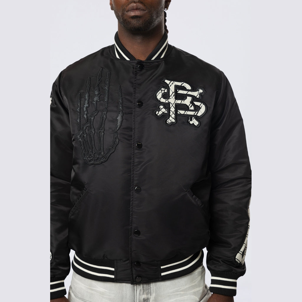 Smoke Rise Satin Stadium Jacket - Black