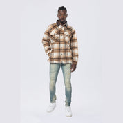 Smoke Rise Vegan Leather Collar Plaid Shacket - Maple