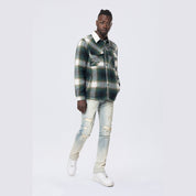 Smoke Rise Vegan Leather Collar Plaid Shacket - Spruce