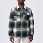 Smoke Rise Vegan Leather Collar Plaid Shacket - Spruce