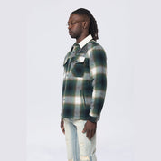 Smoke Rise Vegan Leather Collar Plaid Shacket - Spruce
