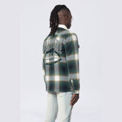 Smoke Rise Vegan Leather Collar Plaid Shacket - Spruce