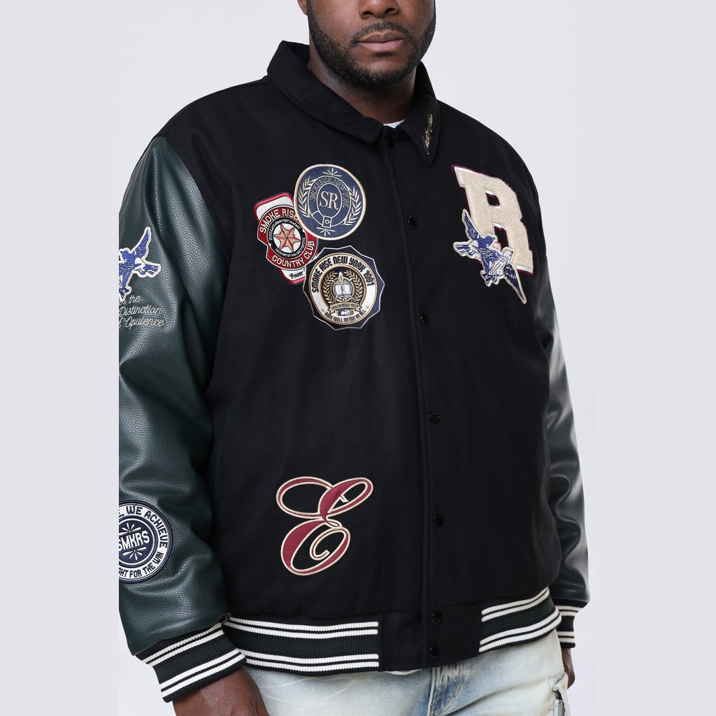 Smoke Rise Big and Tall Big and Tall - Tapestry Sleeved Varsity Jacket - Black