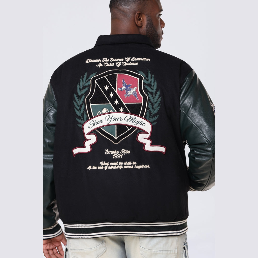 Smoke Rise Big and Tall Big and Tall - Tapestry Sleeved Varsity Jacket - Black