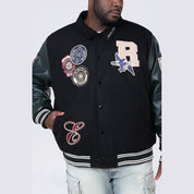 Smoke Rise Big and Tall Big and Tall - Tapestry Sleeved Varsity Jacket - Black