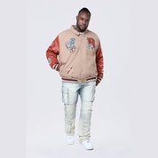 Smoke Rise Big and Tall Big and Tall - Tapestry Sleeved Varsity Jacket - Muted Khaki