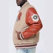 Smoke Rise Big and Tall Big and Tall - Tapestry Sleeved Varsity Jacket - Muted Khaki