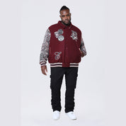 Smoke Rise Big and Tall Big and Tall - Tapestry Sleeved Varsity Jacket - Wine