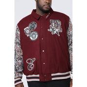 Smoke Rise Big and Tall Big and Tall - Tapestry Sleeved Varsity Jacket - Wine