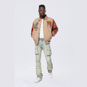 Smoke Rise Studded Patched Varsity Jacket - Muted Khaki