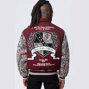 Smoke Rise Studded Patched Varsity Jacket - Wine