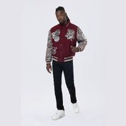 Smoke Rise Studded Patched Varsity Jacket - Wine