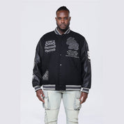 Smoke Rise Big and Tall Big and Tall - Studded Patched Varsity Jacket - Black