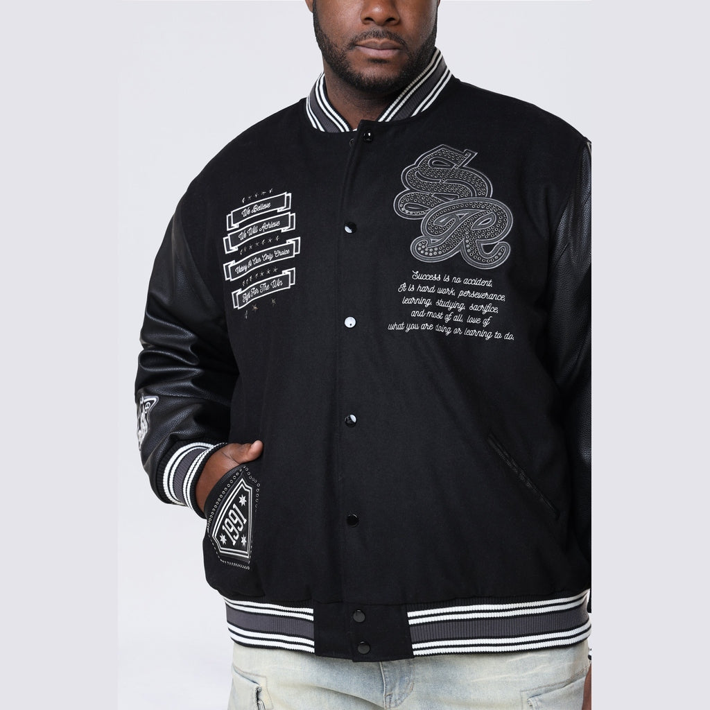 Smoke Rise Big and Tall Big and Tall - Studded Patched Varsity Jacket - Black