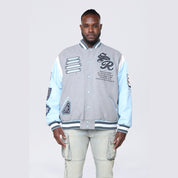 Smoke Rise Big and Tall Big and Tall - Studded Patched Varsity Jacket - Heather Grey