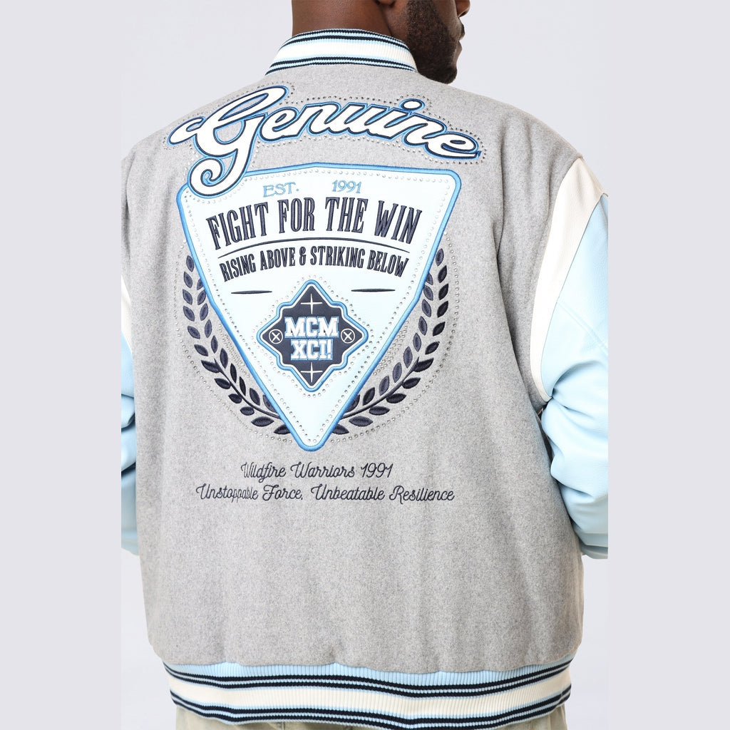 Smoke Rise Big and Tall Big and Tall - Studded Patched Varsity Jacket - Heather Grey