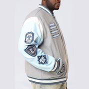 Smoke Rise Big and Tall Big and Tall - Studded Patched Varsity Jacket - Heather Grey