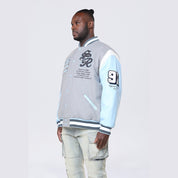 Smoke Rise Big and Tall Big and Tall - Studded Patched Varsity Jacket - Heather Grey