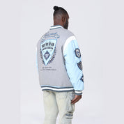 Smoke Rise Big and Tall Big and Tall - Studded Patched Varsity Jacket - Heather Grey