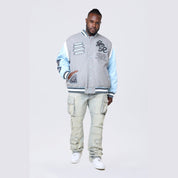 Smoke Rise Big and Tall Big and Tall - Studded Patched Varsity Jacket - Heather Grey