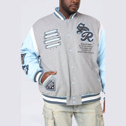 Smoke Rise Big and Tall Big and Tall - Studded Patched Varsity Jacket - Heather Grey