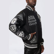 Smoke Rise Studded Patched Varsity Jacket - Black