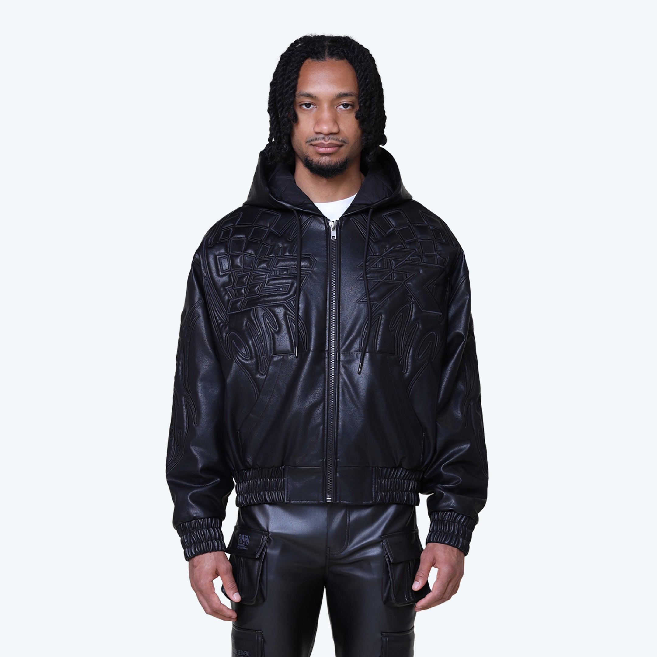 Racing Vegan Leather Jacket - Black