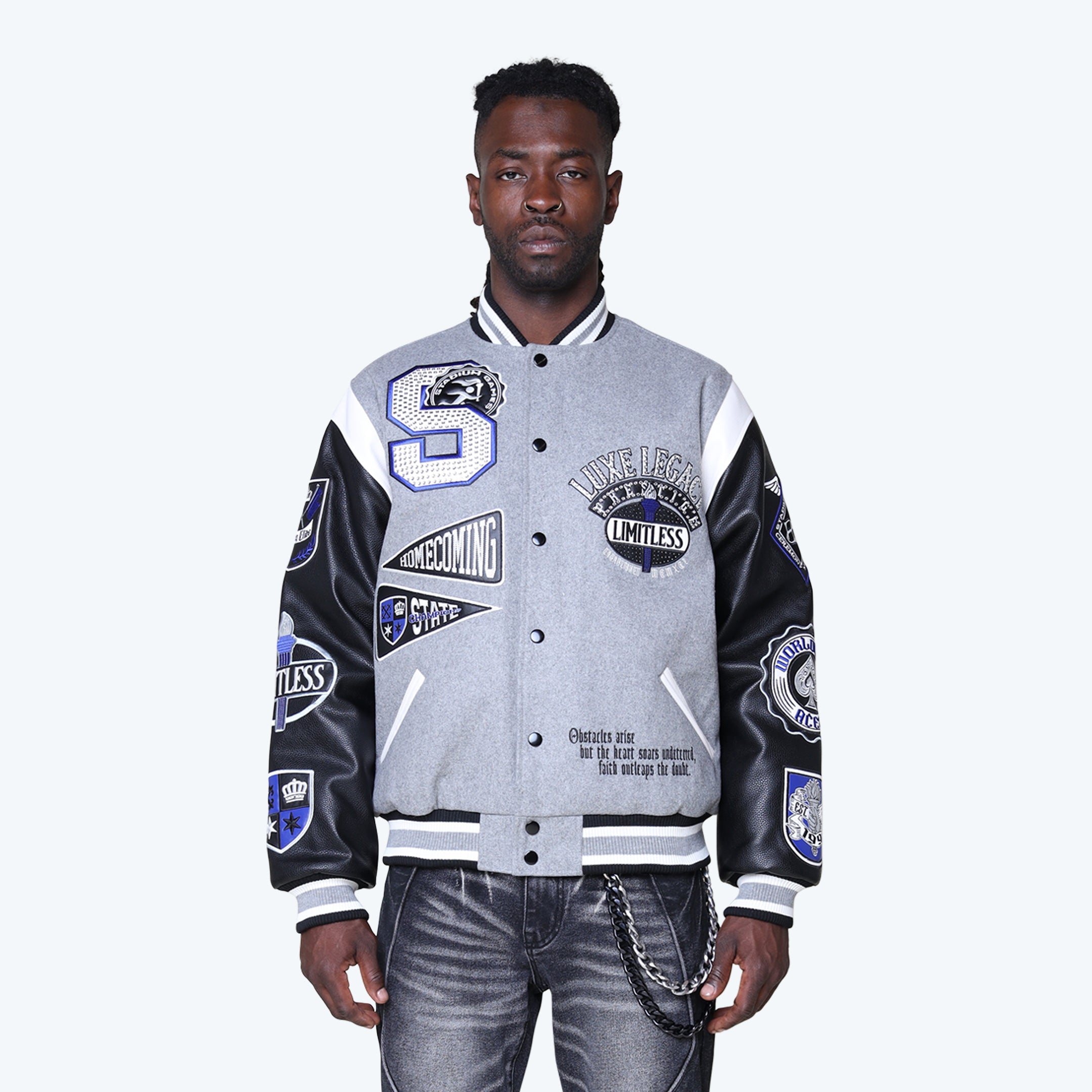 Luxe Legacy Wool Varsity Jacket - Heather Grey