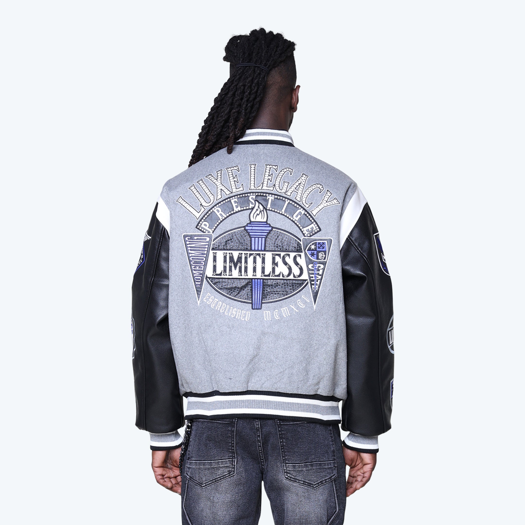 Luxe Legacy Wool Varsity Jacket - Heather Grey