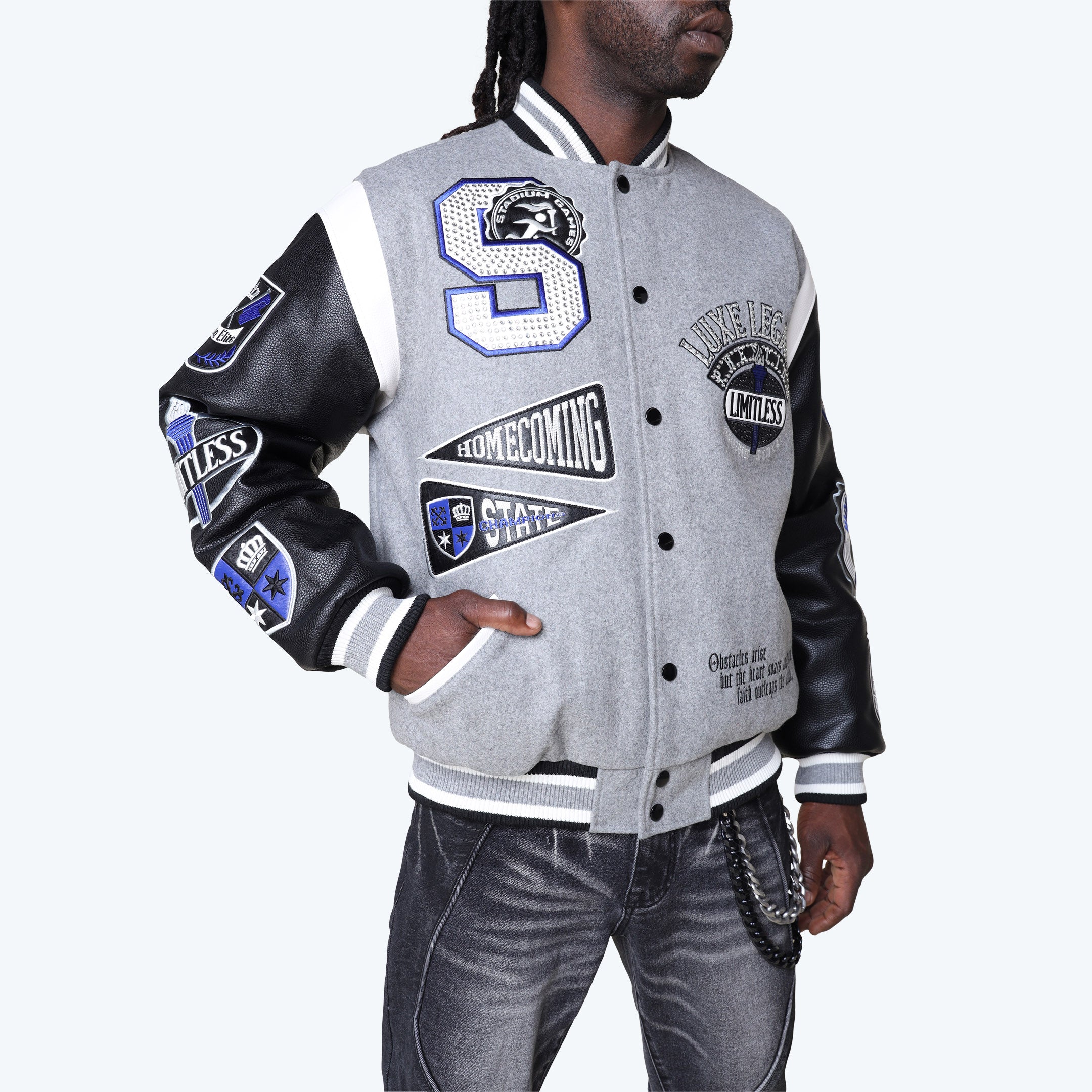 Luxe Legacy Wool Varsity Jacket - Heather Grey