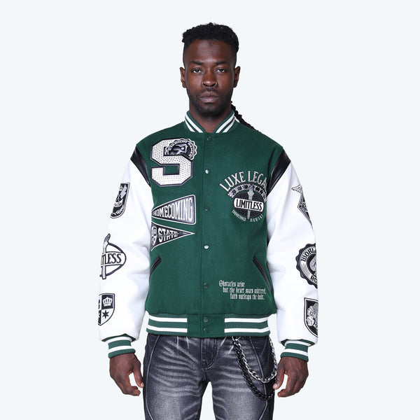 Luxe Legacy Wool Varsity Jacket - Hunter